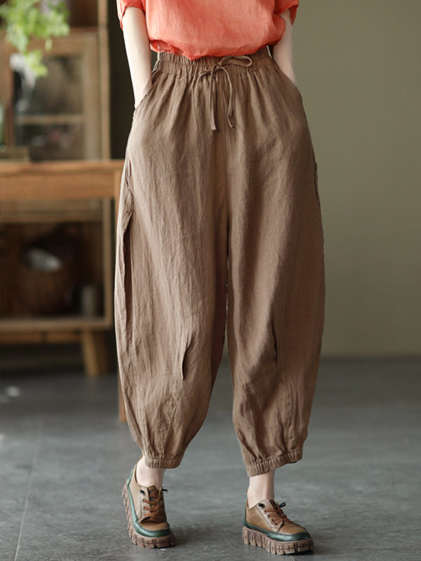 Linen Sloid Color Loose Casual Pants