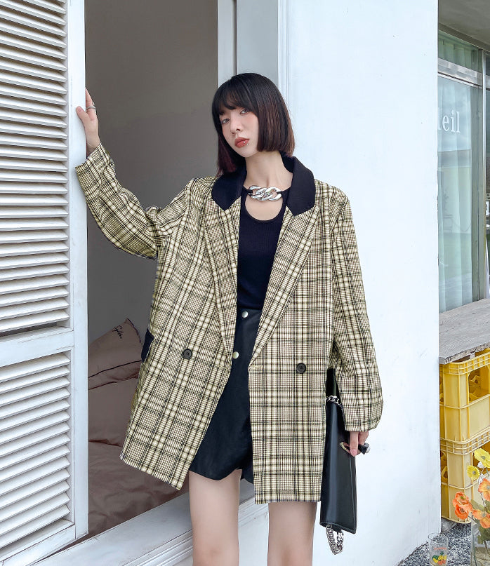 Long Sleeve Loose Casual Plaid Suit Outwear