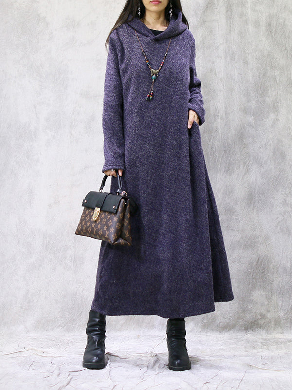 Vintage Simple Plush Hooded Dress