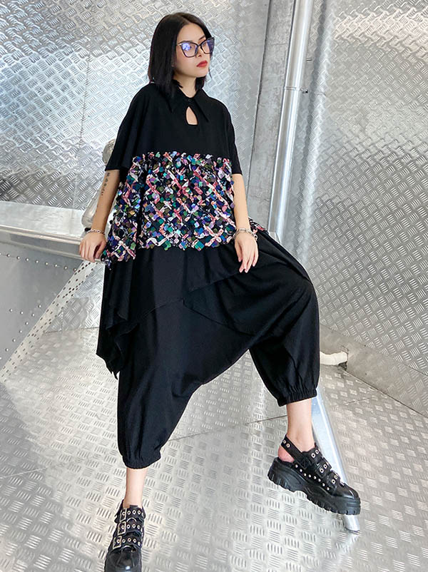 Original Round-Neck T-Shirts Tops+Harem Pants Suits