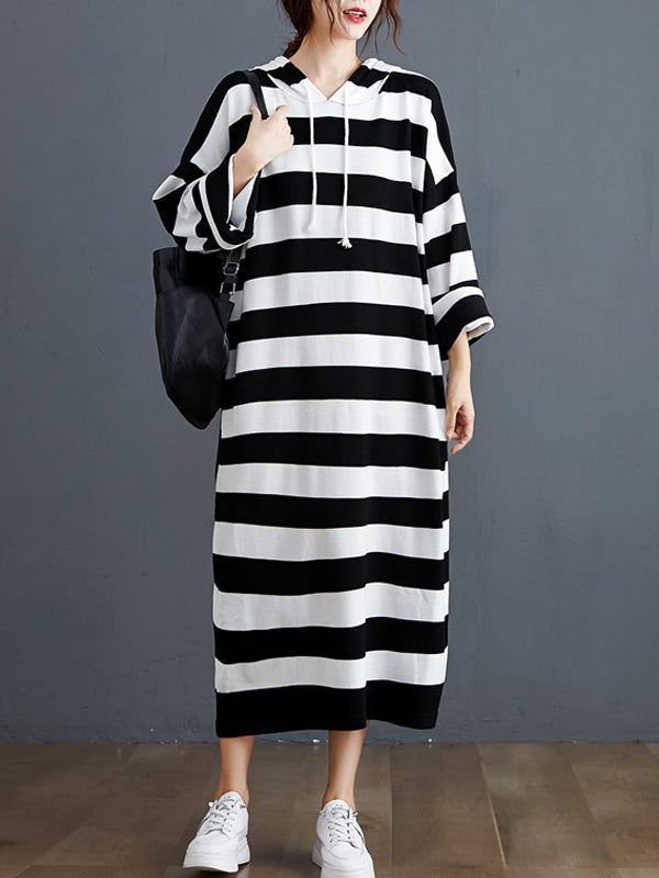 Women Striped Knitted Hooded Dress