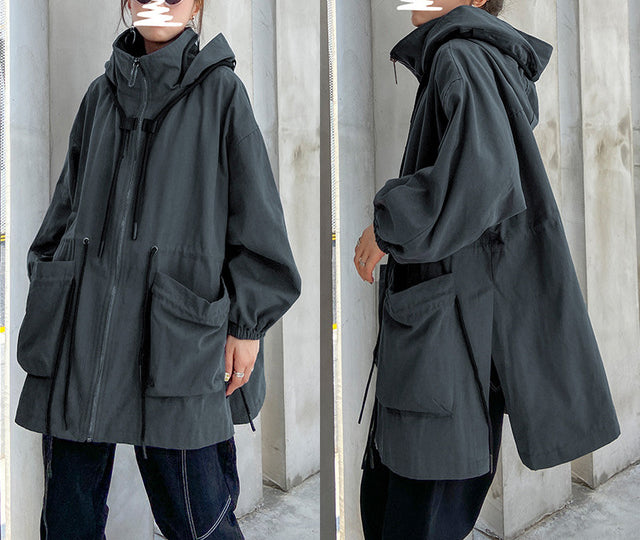 Loose Solid Hooded Coat