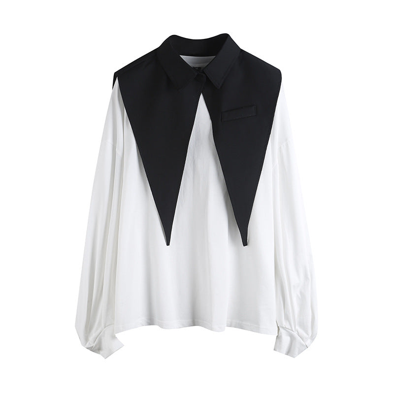 Women Suit Collar Stitching Loose Two Piece Blouse