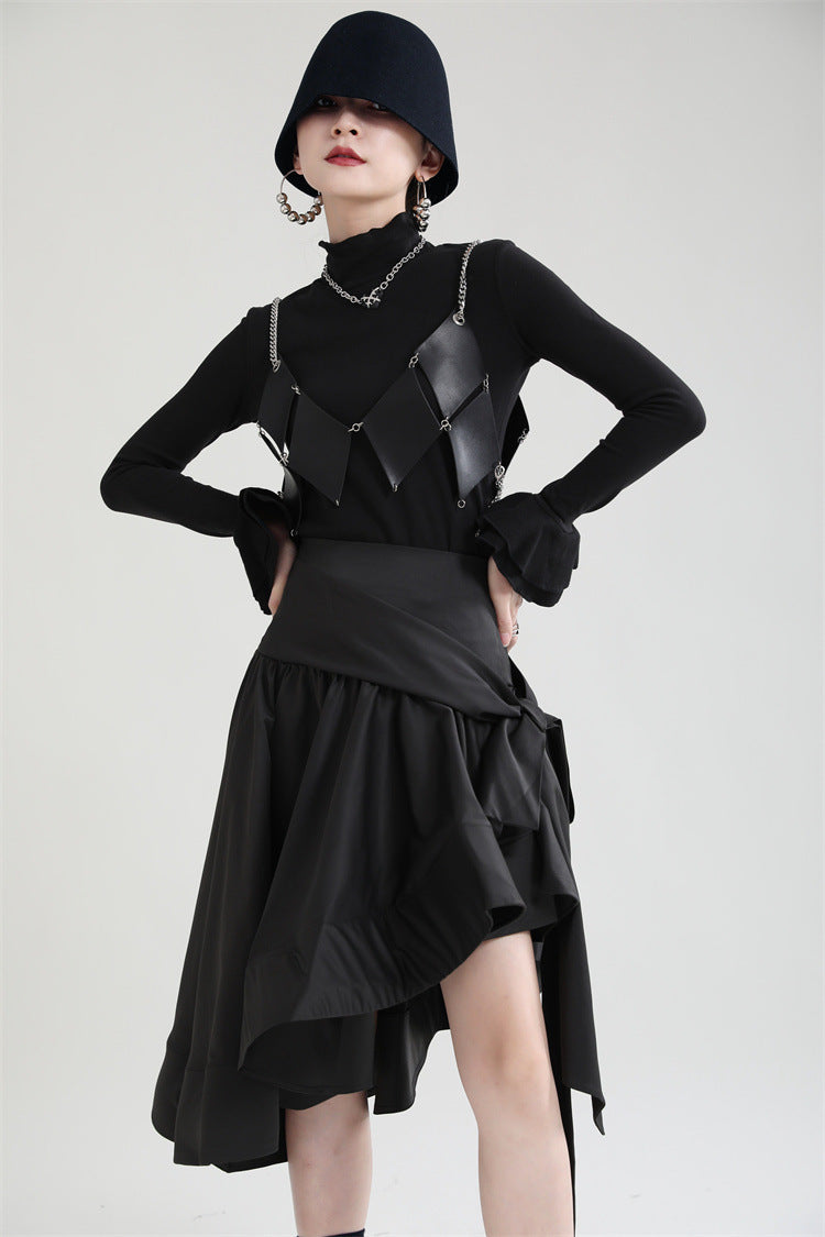Original Design Irregular Solid Color Lace-Up Skirt