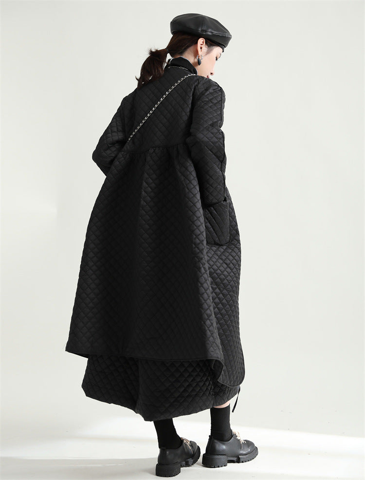 Simple Diamond Lattice Loose Lace-Up Coat