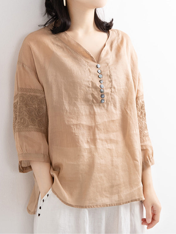 Loose Embroidered Printed Breathable Casual Shirt