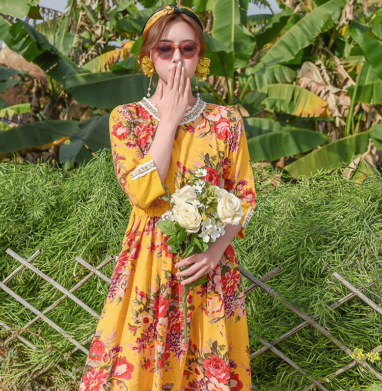 Loose Ethnic Embroidered Maxi Dress