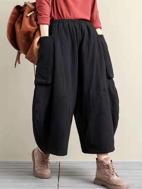 Retro Elastic Waist Thickening Wide-Leg Pants