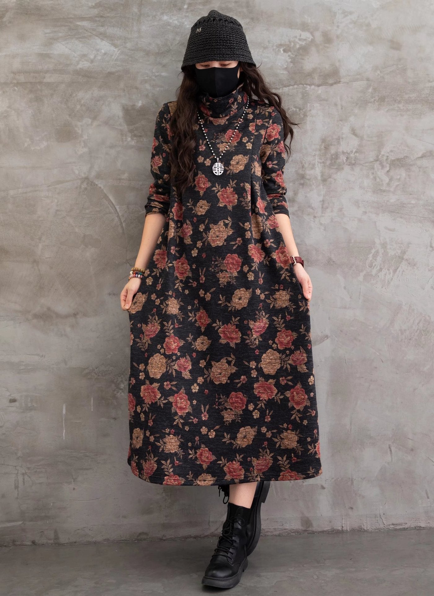 Vintage Casual  Floral Printed Midi Dress