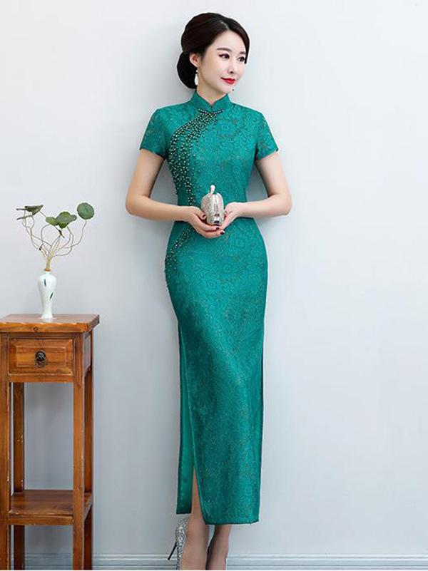 Pure Color Split-side Long Cheongsam