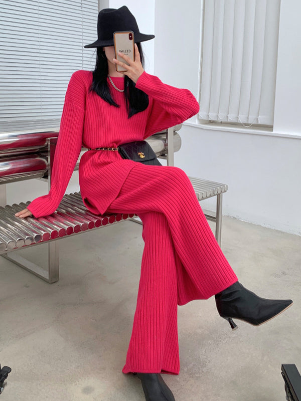 Simple Solid Color Sweater And Trousers Two-Piece Set