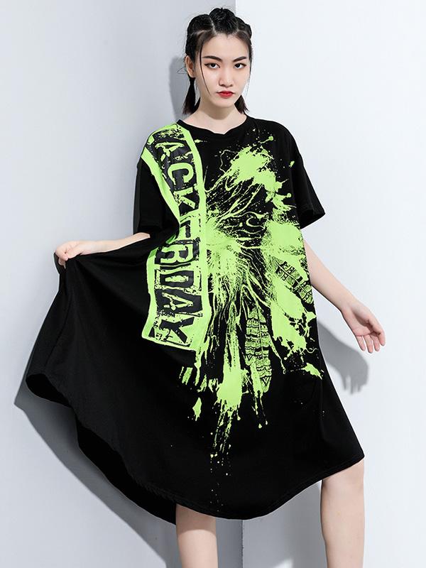 Original Personality Letter Print Irregularity Dress