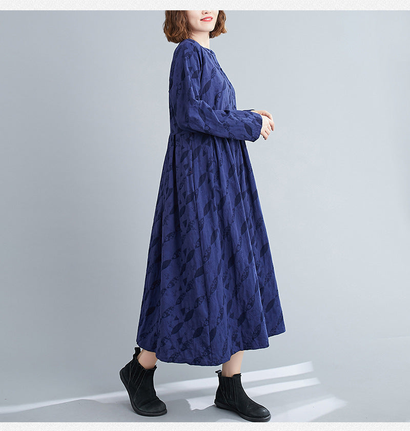 Women Jacquard Stand Collar Dress