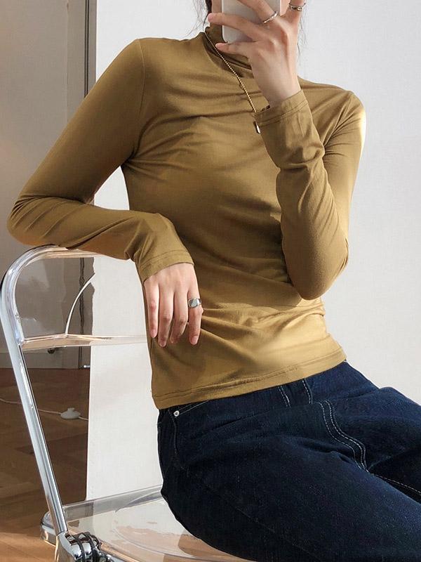 Casual Solid Modal Half High-Neck Base Shirt