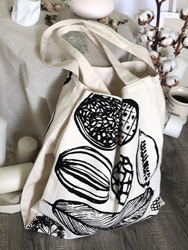 Simple Printed Big Leaf Canvas Bag