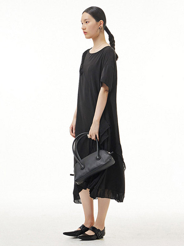 Urban Roomy Polka-Dot Stamped Pleated Split-Joint Midi Dress