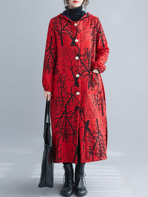 Loose Twig Print Outer Medium Length Coat