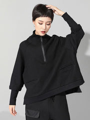 Black Zipper Long Sleeves Cropped T-shirt