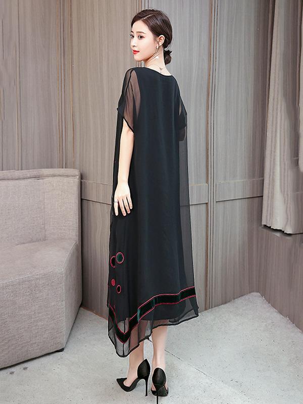 Retro Casual Light Embroidered Long Dress