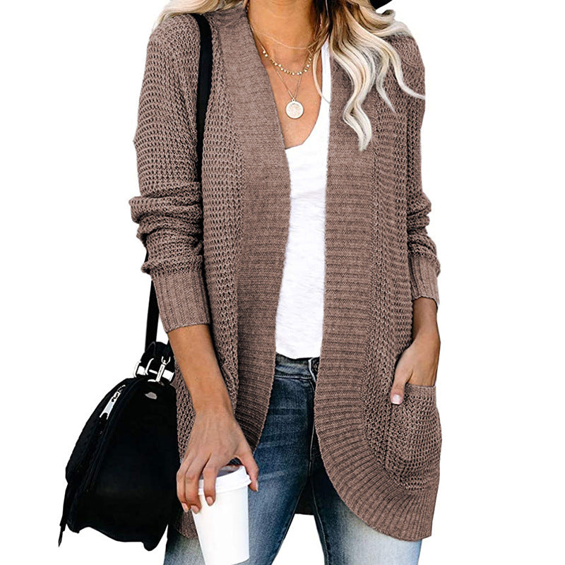 Casual Solid Color Knitted Cardigan Top