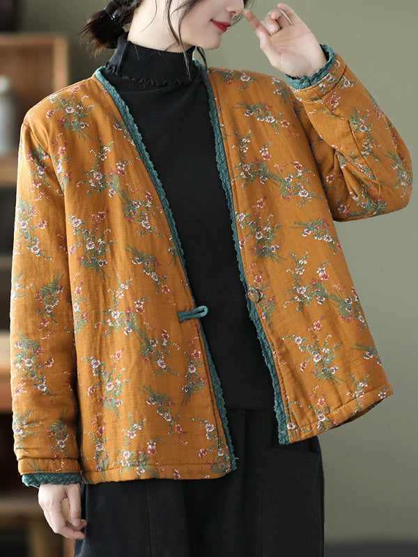 Lace-Trimmed Panelled Floral Loose Coat