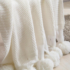 Solid Pompom Triming Knit Blankets