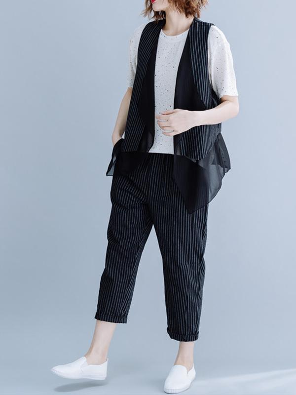 Two-Pieces Striped Cropped Vest And Harem Pants Suits