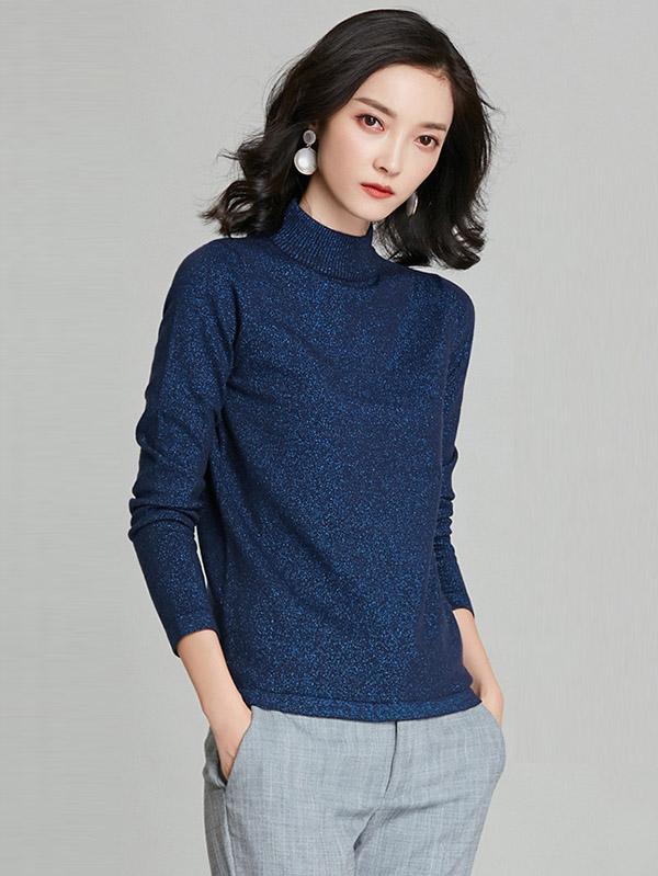 Shiny Half Turtleneck Knitting Sweater