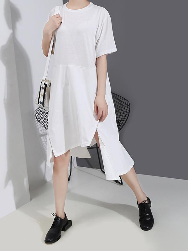 Simple Irregularity Solid Zipper Dress