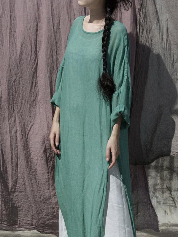 Vintage Solid Color Breathable Split-Side Dress
