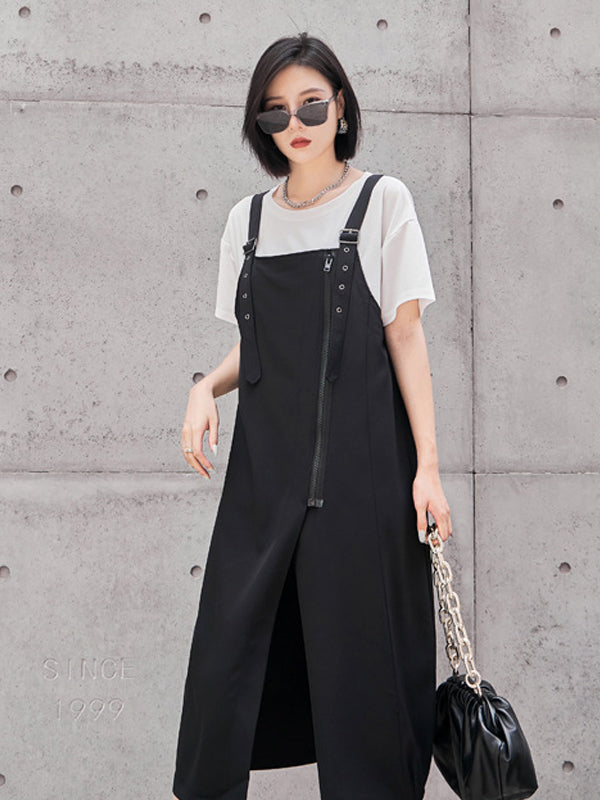 Loose Solid Retro Splited Maxi Dress