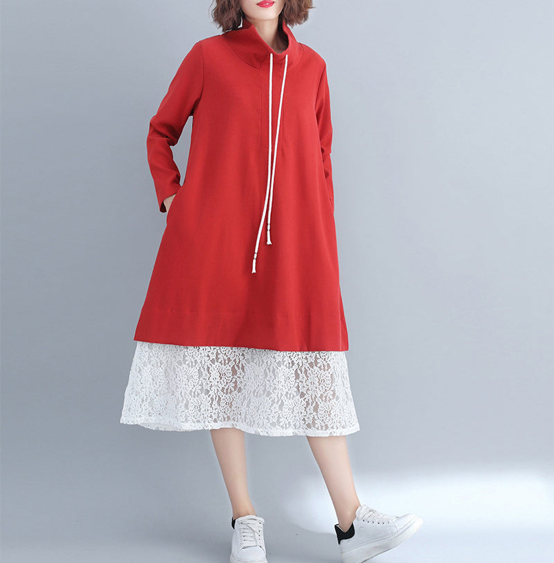 Loose Plus Size Lace Stitching Dress