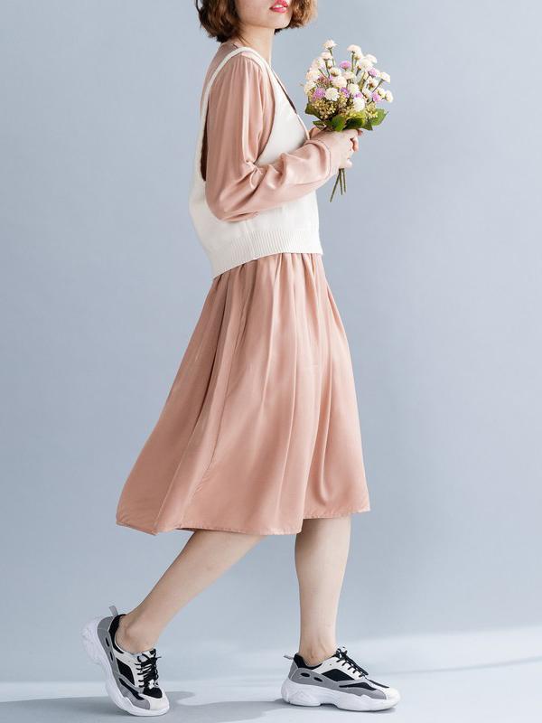 Simple Two-Pieces Graceful Knitting Vest&Dress