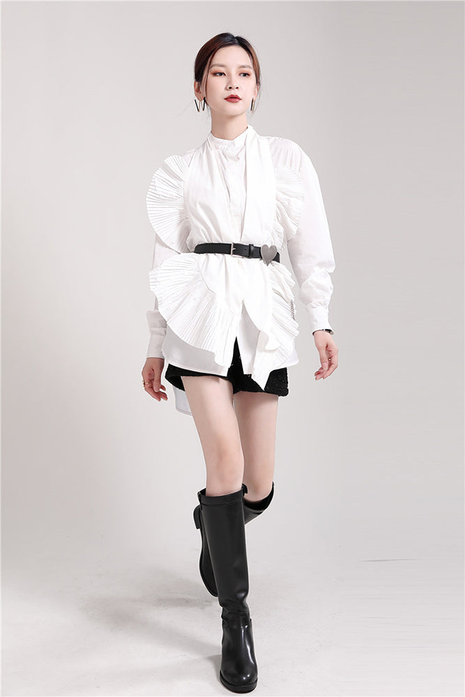 Retro Pleated Irregular Personality Shirt