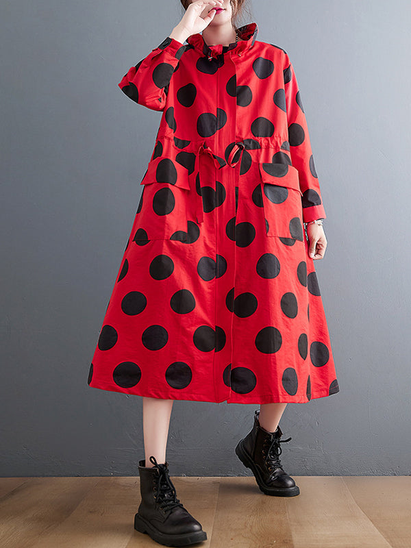 Loose Polka Dot Print Mid-Length Coat