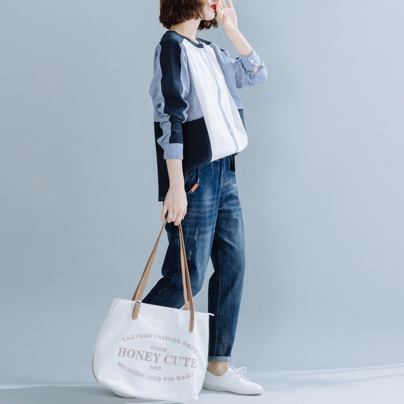 Long-Sleeved Stitching Button-Decorated Blouses Shirts Top