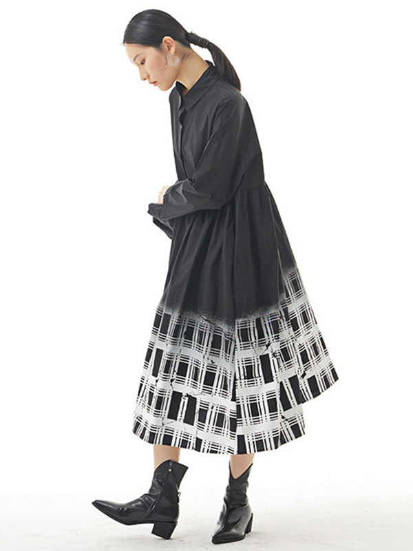 Urban Roomy Asymmetric Long Sleeves Gradient Midi Dress Shirt Dress