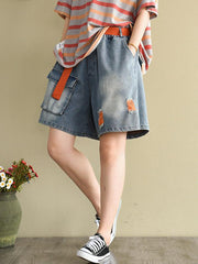 Artistic Hollow Denim Wide Leg Shorts