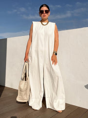 Solid Color Sleeveless Wide Leg Jumpsuits