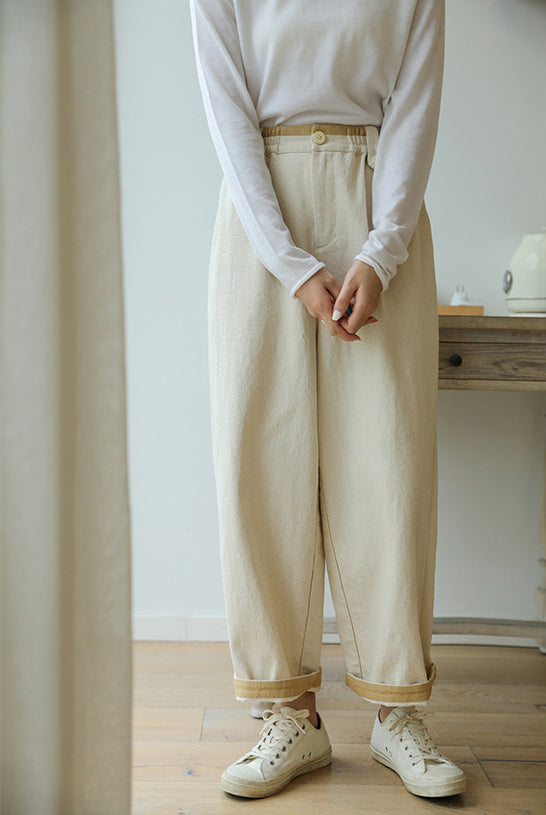 Solid Color All-Match Elastic Waist Denim Harem Pants