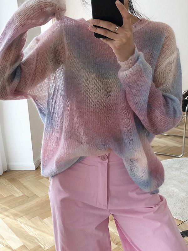 Loose Tie-dyed Mohair Knitting Sweater