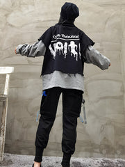 Stitching Color Block Printed High Neck Loose Casual Sweatshirt