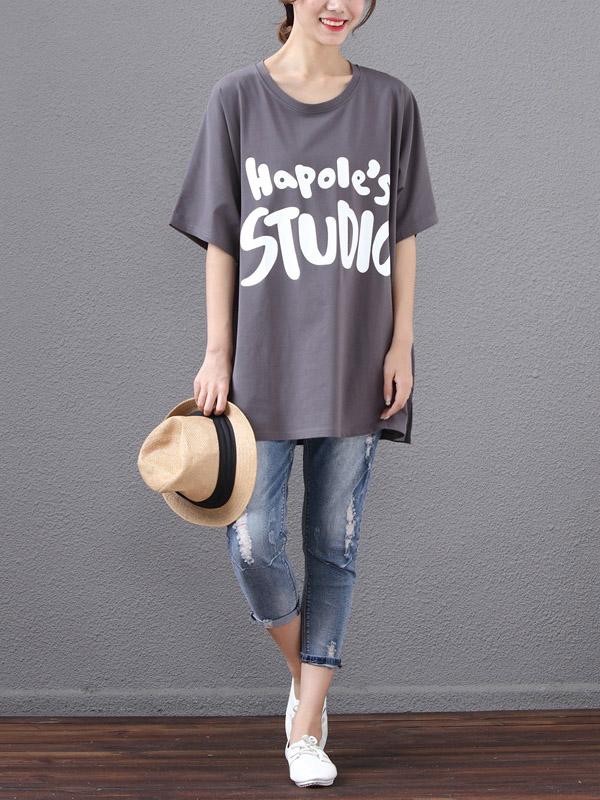 Batwing Sleeves Printed Letter T-Shirt