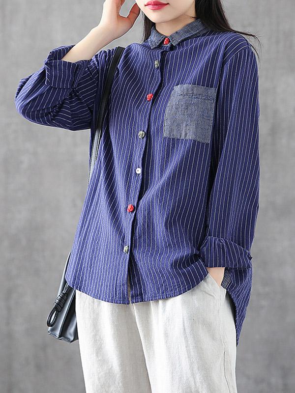 Splicing Patch Striped Shirt