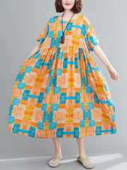 Original Printed Round-Neck Short Sleeve Dress