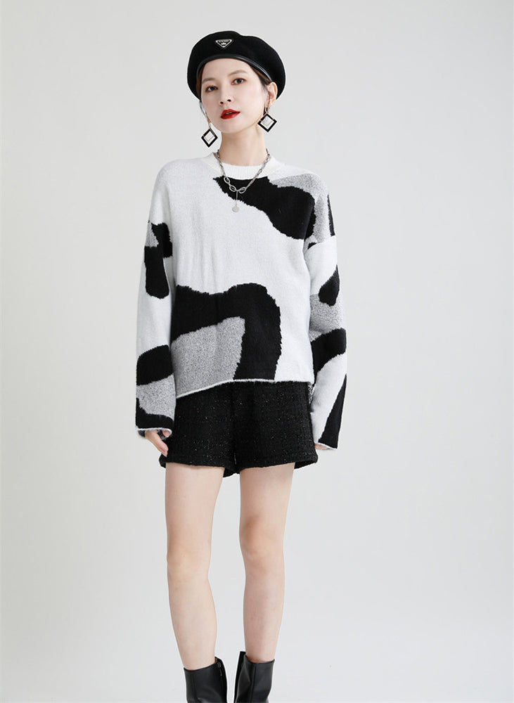 Loose Round Neck Simple Knitted Sweater Top