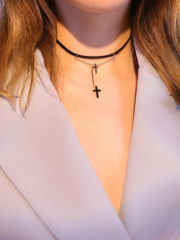 Korea Style Cross Woman Choker Necklace