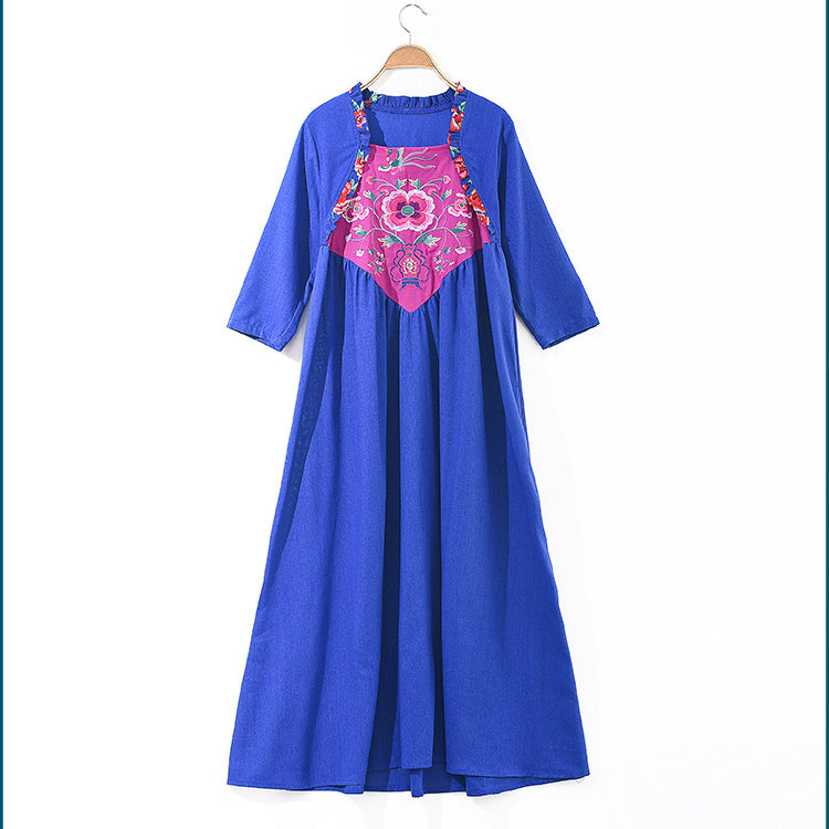 Ethnic Embroidered Pleated Ruffle Midi Dress