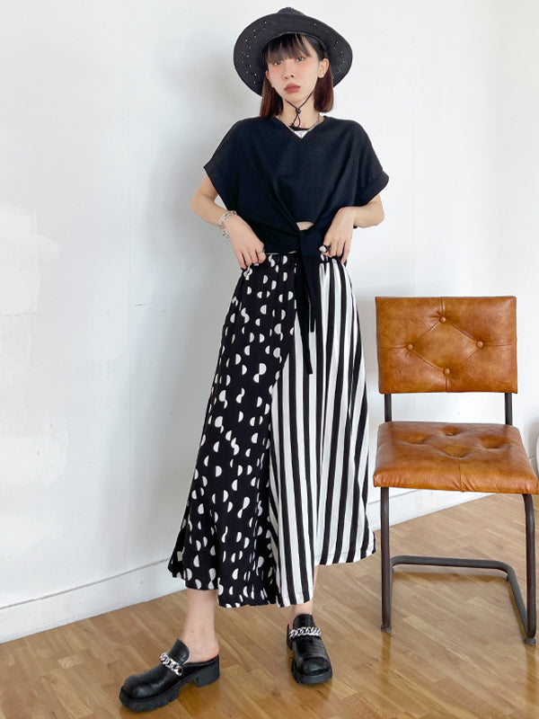 Polka Dot Striped Splicing Wide Leg Pants