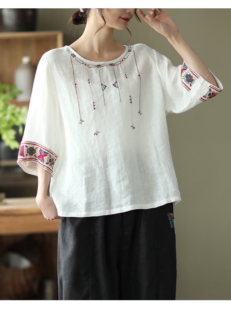 Retro Loose Embroidered T-Shirt